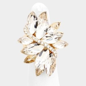 Gold Clear Crystal Stretch Marquise Fashion Ring Rhinestone Finger Adjustable